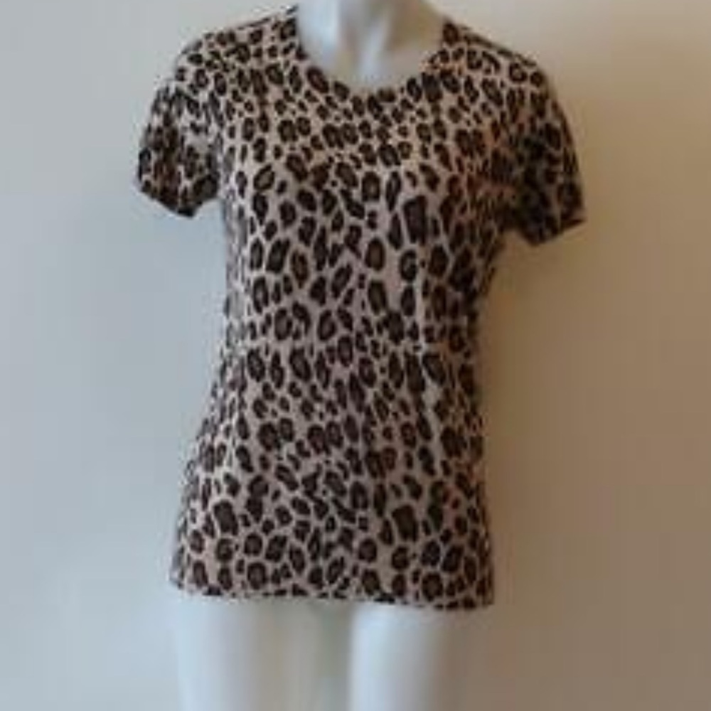 JOIE LEOPARD SHORT SLEEVE KNIT SWEATER